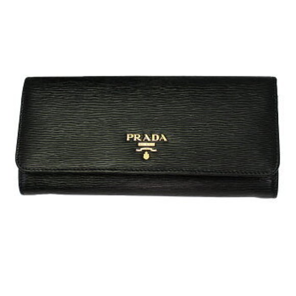 Prada Bifold Long Wallet Pass CaseBlack Nero Black VITELLO MOVE - Picture 1 of 4